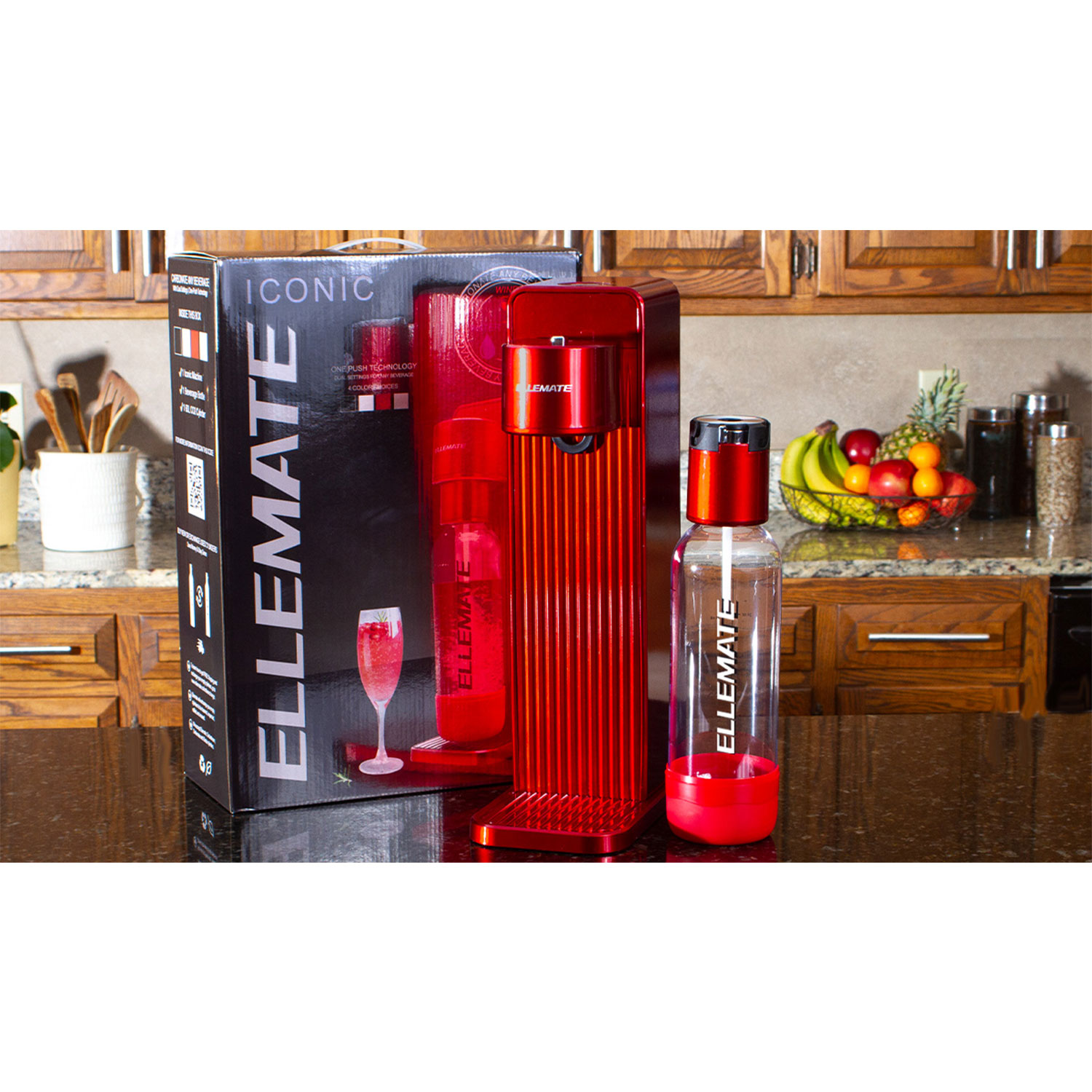 Grey Ellemate ICMOGR100 100 Iconic 1 Liter Soda Infuser Carbonation CO2 Maker Single Push Bubble Beverage Machine with Reusable Bottle